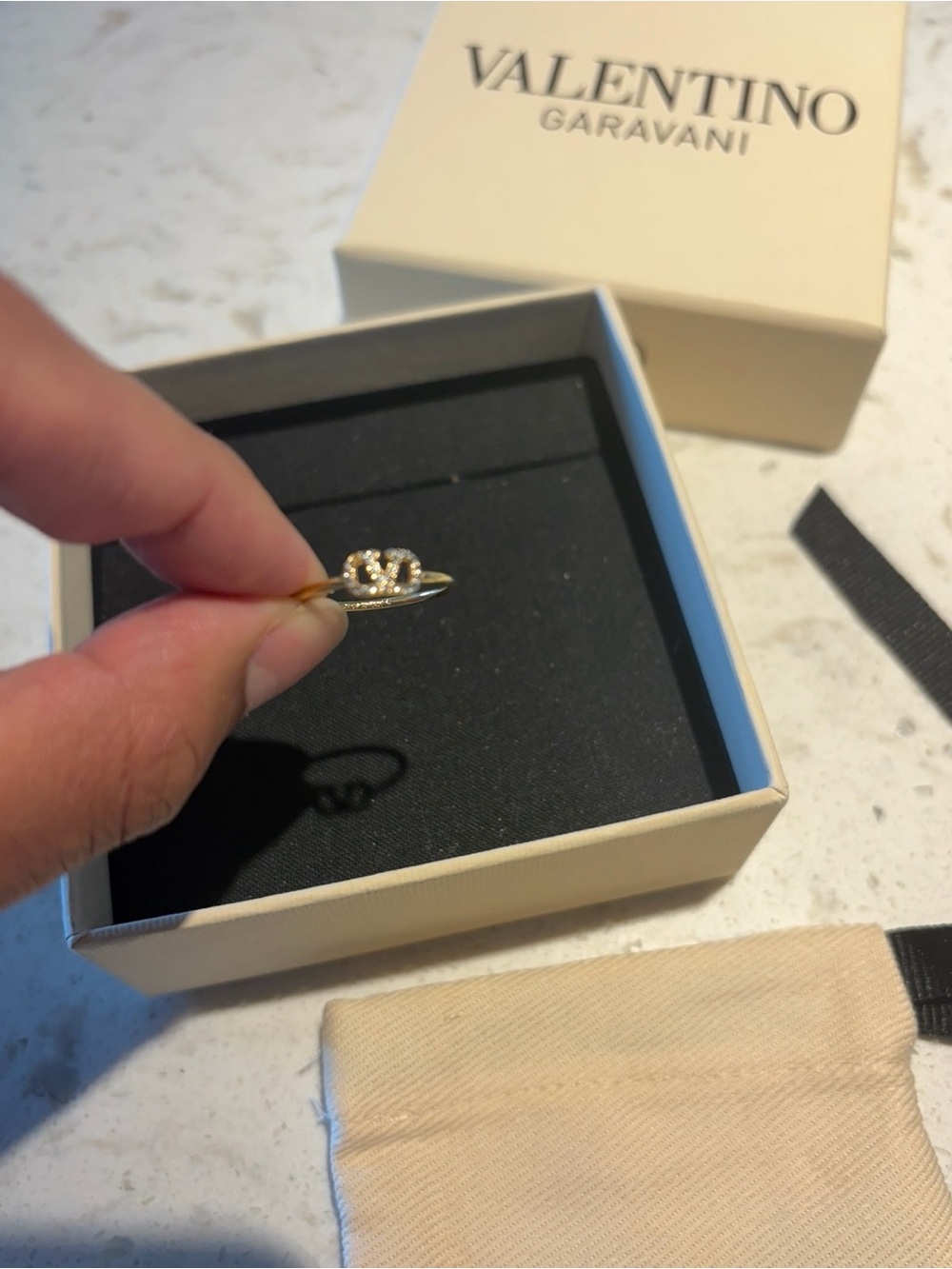 Valentino Garavani Gold Tone Crystal Knot Ring